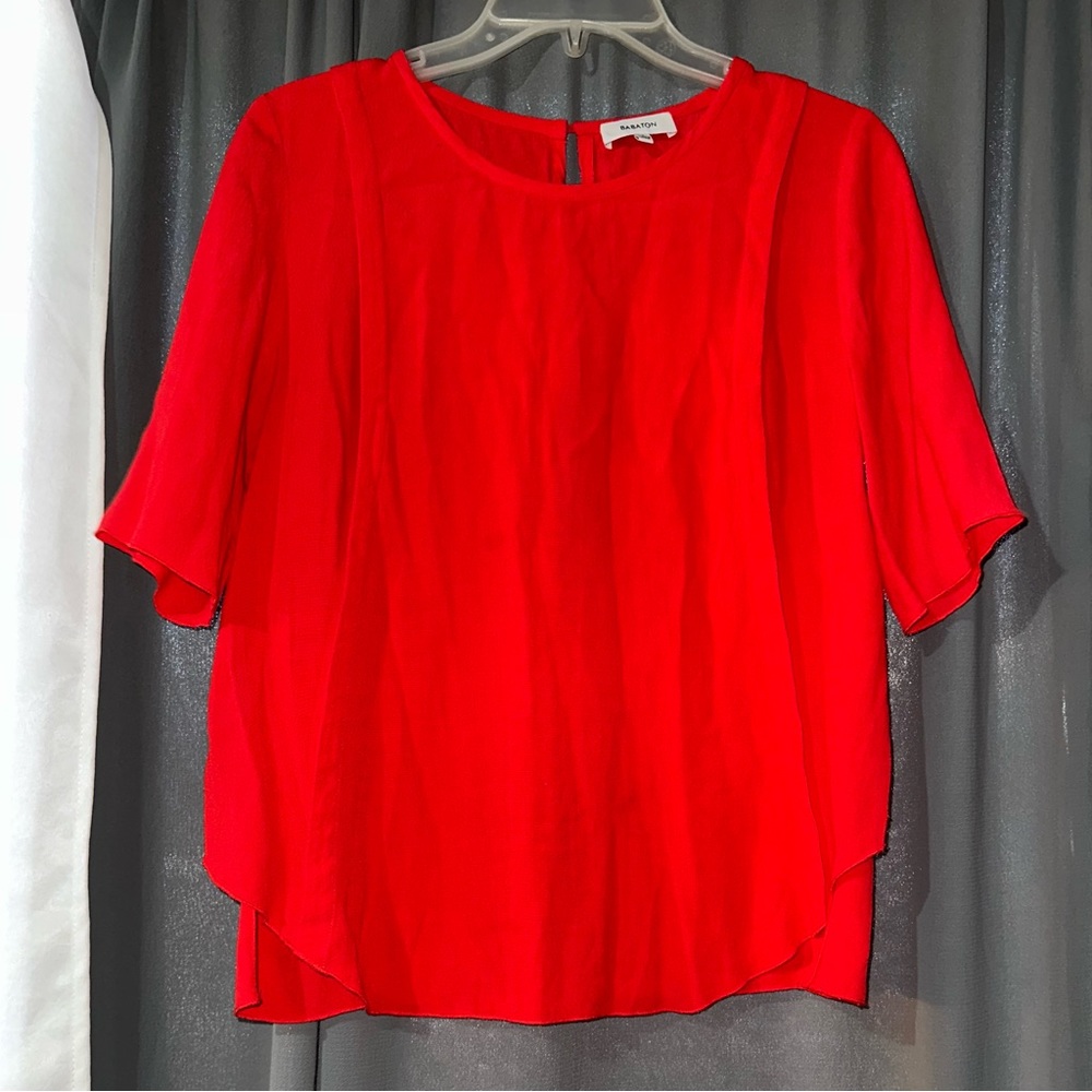 Babaton 3/4 Sleeve Red Blouse with Side Slits Sz S